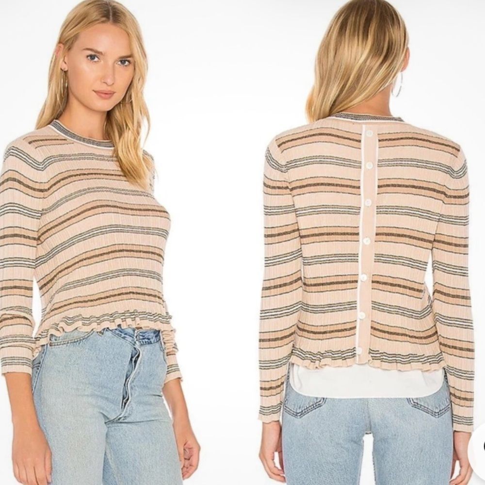Derek Lam 10 Crosby striped knit sweater featuring a crew neckline extra small